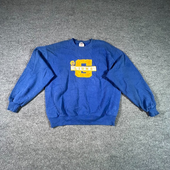 Jerzees Other - Vintage Jerzees Super Sweats Mens Large Blue G Lions Applique Pullover USA Made